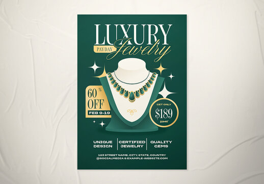 Green & Gold Illustrative Luxury Jewelry Promotion Flyer
