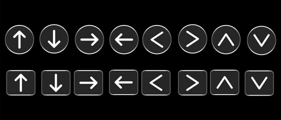 Glass morphism navigation arrow buttons icon set for ui design. Cursor arrow up down left right. Next and previous arrow symbol vector 