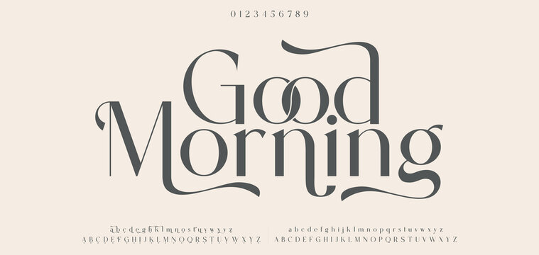 Good Morning. Elegant wedding logo alphabet letters font. Typography luxury classic lettering serif fonts decorative vintage retro logos and number. vector illustration