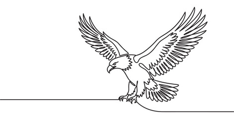 Obraz premium Graceful eagle with powerful wings spread wide, rendered in an elegant continuous single line art illustration.