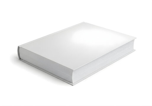 Blank white hardcover book lying diagonally on a clean white background mockup
