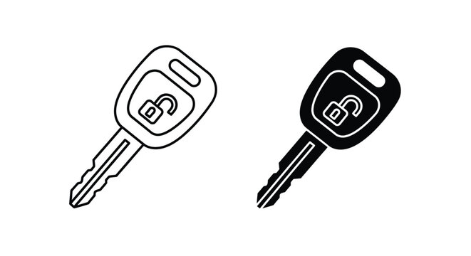 Two car key illustrations one line art and one solid silhouette