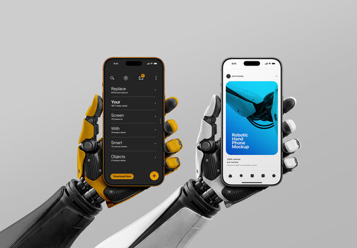 Phone Mockup - Robot Hand Tech Presentation