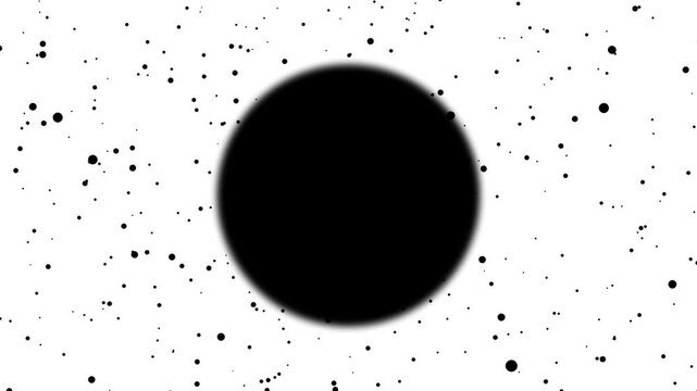 Black circle placeholder animation with smooth abstract dot particles floating randomly on white background. 4K animated for titles, logo reveal, text box, profile highlight, and motion graphics.