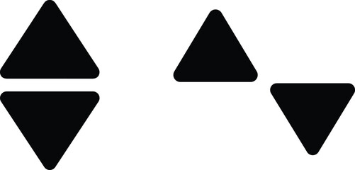 Black minimalist triangle arrow icon set featuring up down directional signs for lift elevator buttons navigation front back web interface and mobile app © Nayan