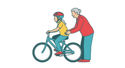 Obraz premium A parent helping a child learn to ride a bicycle silhouette