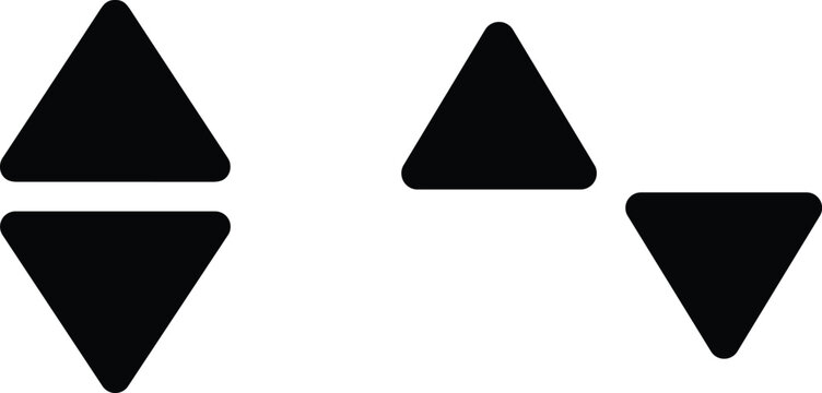 Black minimalist triangle arrow icon set featuring up down directional signs for lift elevator buttons navigation front back web interface and mobile app