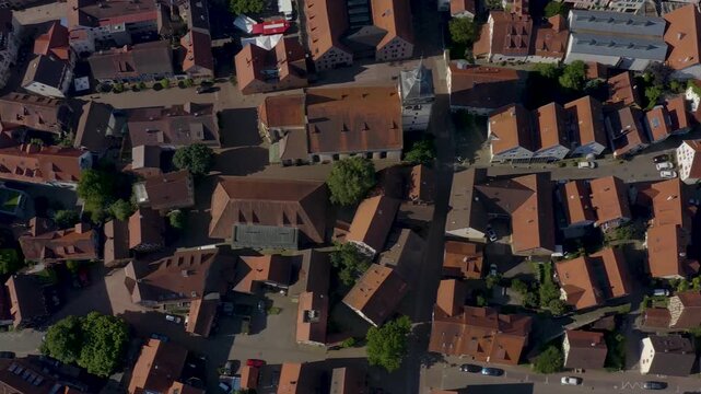 Aerial view beside the old town city Bietigheim-Bissingen an der Enz on an sunny afternoon in autumn.