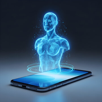 Future Blue Digital Hologram Human Avatar Smartphone Mobile Tech Link
