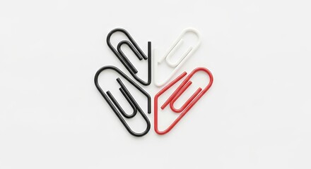 Obraz premium Colorful paper clips arranged on white background 