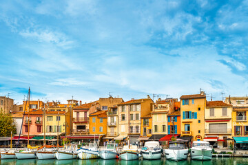 Scenic view of Cassis in south of France against dramatic sky 