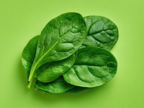 spinach leaves pile isolated on a green background