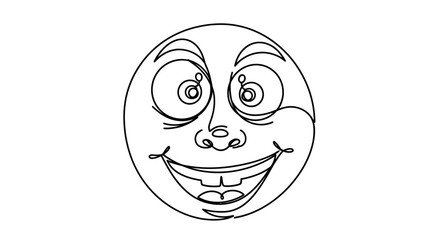 Obraz premium Funny Cartoon Face Drawing, Happy Expression, One Line Art