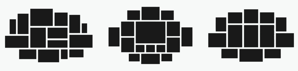 Collage of different picture frames and borders for displaying photos and artwork with unique arrangement