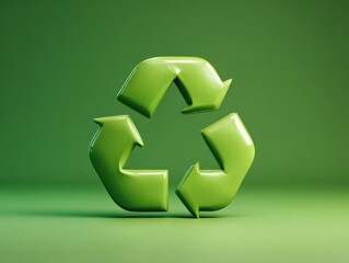 recycling symbol 3d object isolated on a green background