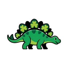 Fototapeta premium Cartoon green dinosaur with shamrocks on its back isolated on transparent background graphic transparent background