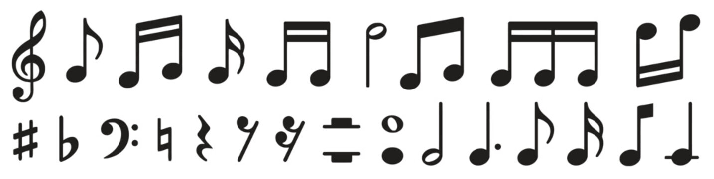Collection of musical notes and symbols used in music notation and composition