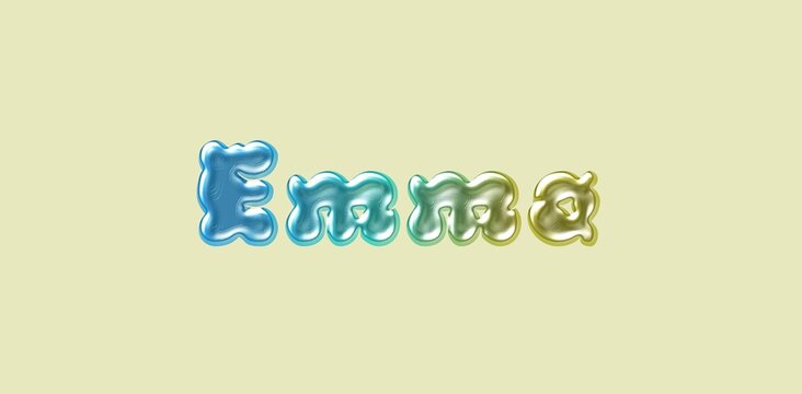 Emma name. Emma typography. Funny Childish typography. Famous boys name. Glossy 3D Balloon Typography of the Name Miles in Metallic Colors.