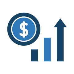 Obraz premium Financial growth represented by a rising graph with a dollar sign in flat style. Isolated on white background. Editable color and vector.