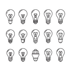 Set of light bulbs different types line art isolated on white background stock illustration