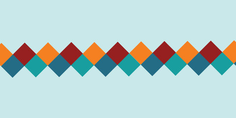 colorful flat design geometric diamond rhombus repeating zigzag border pattern in teal maroon orange on light teal background for decorative banner greeting card and textile illustration design   © Sumaia