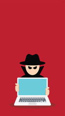 Cybersecurity Phishing Hacker Concept Vector Illustration, Cybercrime Data Theft, Online Fraud Attack, Identity Theft Security Breach, Laptop Hacker Flat Design	