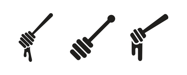 Honey dipper silhouettes with sweet liquid droplets for organic food and kitchen utensil design © Tabassum