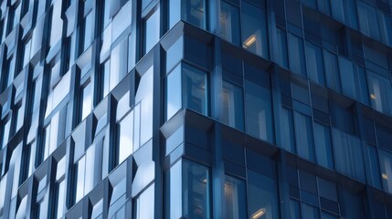 Fototapeta premium Modern architectural glass facade of highrise office building in urban context