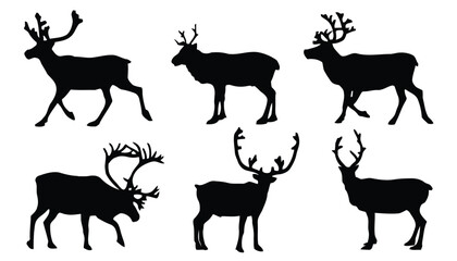 Reindeer silhouettes in dynamic poses, ideal for winter and nature concepts © Tabassum