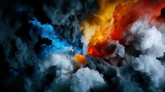 Dramatic cloud formations swirl together, creating a stunning display of colors against a dark backdrop. This unique formation resembles an abstract painting in the sky.