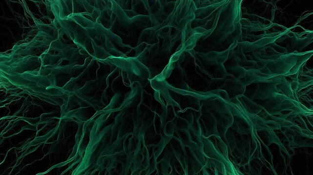 Abstract green organic network structure with dark background in a close-up view