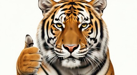 Fototapeta premium A tiger giving a thumbs up with a serious expression