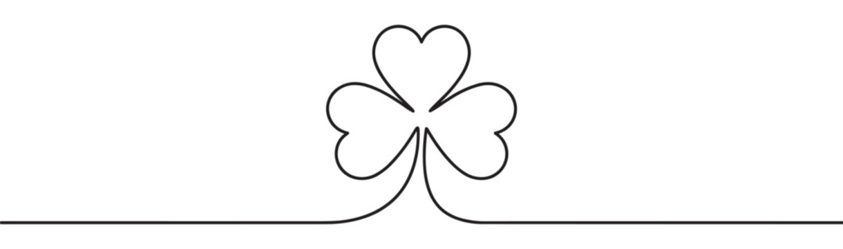 Shamrock clover leaf plant drawing in continuous line style creates a simple yet elegant design for good luck and nature concepts.