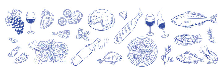 A collection of various abstract doodles and sketches in a whimsical style. isolated on white background, Vector, illustration