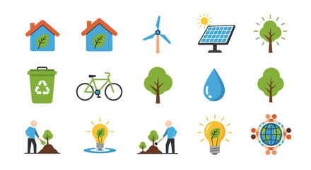 Collection of Eco-Friendly and Sustainable Living Icons.