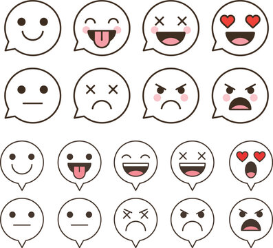 Collection of various cartoon emoticon faces with different emotions
