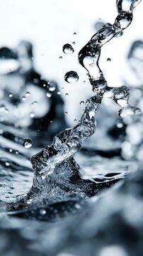 Water droplets burst and create intricate patterns while reflecting light beautifully in a close-up shot. This artistic display showcases the elegance and movement of water.