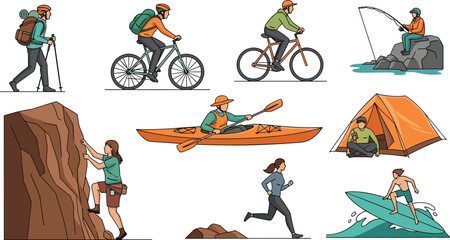 Naklejka premium A man with a backpack and a woman enjoy a fun cycling exercise as the boy on a bmx bike joins the active people for a riding activity