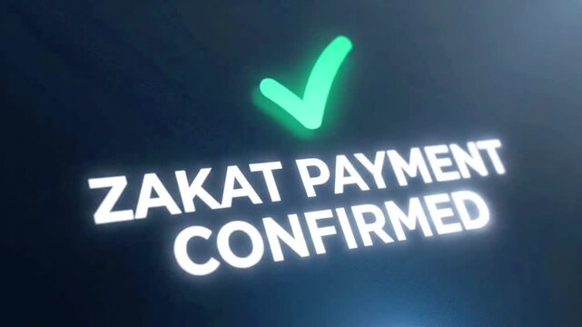 Zakat payment confirmed with a green checkmark on a dark background