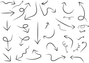 A collection of hand drawn arrows in various directions and styles