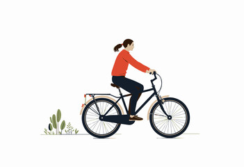 Obraz premium Person Riding a Bicycle on a Clear Day with Minimalistic Background and Sparse Greenery for Leisure or Transportation