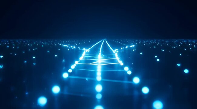 Futuristic blue light grid pattern fading into the distance background image