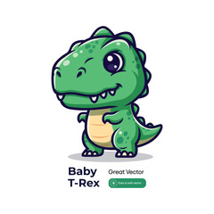 Fototapeta premium Cute cartoon baby T-Rex dinosaur illustration for kids