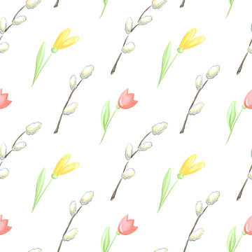Floral seamless pattern with willow twings