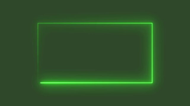 abstract glowing neon rectangle frame animation green screen 4k. Bright neon border frame effect isolated on background.