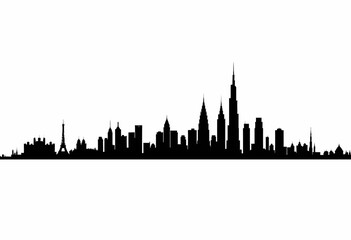 Obraz premium A Comprehensive Black Silhouette of Diverse Global Metropolitan Skyline Featuring Iconic High-Rise Structures and Architectural Landmarks