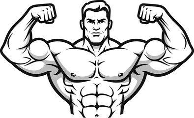Fototapeta premium Muscular man flexing arms in powerful stance