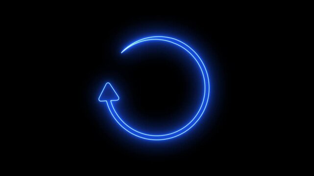Neon circle arrow  animation neon light on black background.