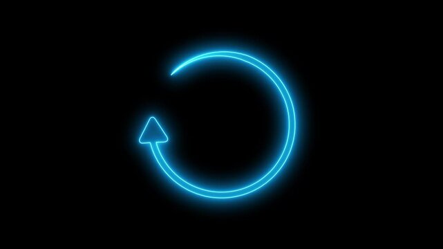 Neon circle arrow  animation neon light on black background.