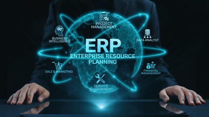 ERP platform visual showing centralized system for enterprise resource planning, improving...